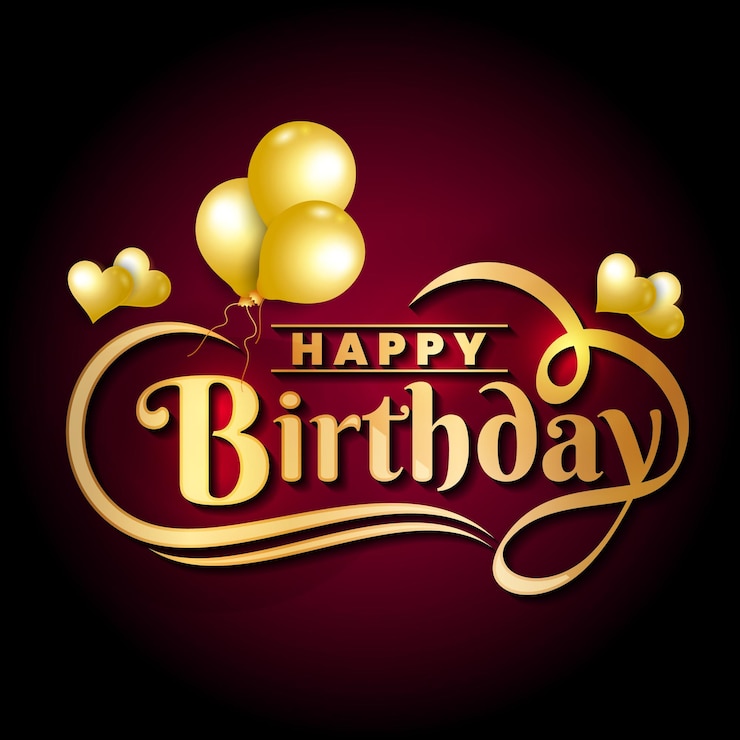 Vector letras de texto de tipografía dorada de feliz cumpleaños con globos dorados y corazón