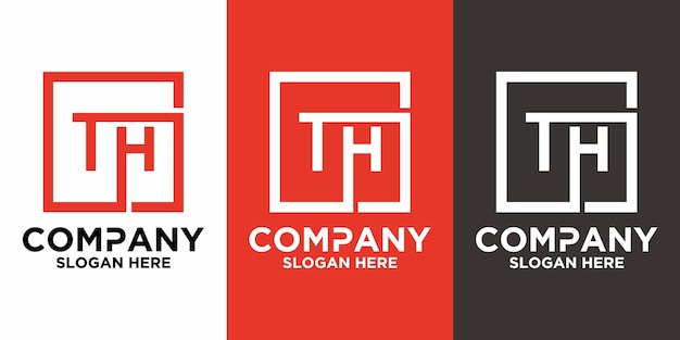 Letras TH con plantilla de vector de diseño cuadrado