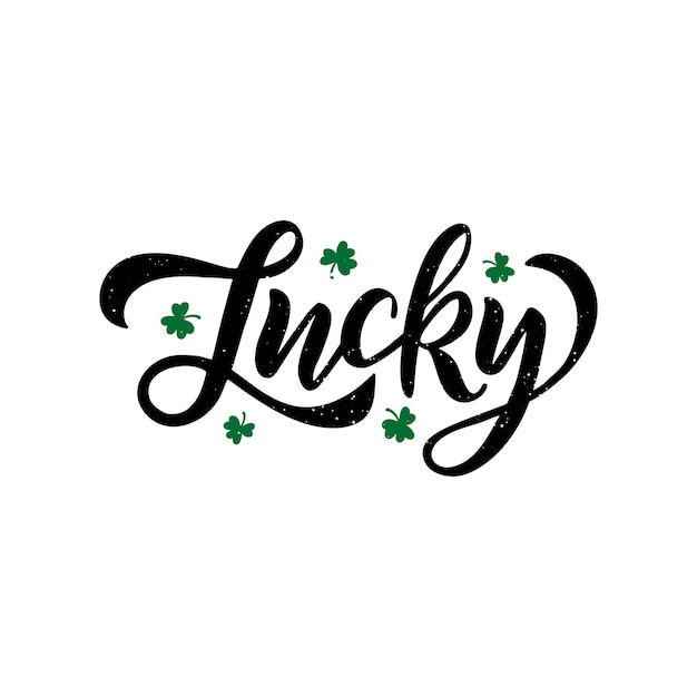 Letras de tipografía de celebración del Día de San Patricio con trébol verde Caligrafía de imitación de pincel dibujado a mano Suerte Para camiseta impresa cartel banner tarjeta de felicitación Ilustración vectorial