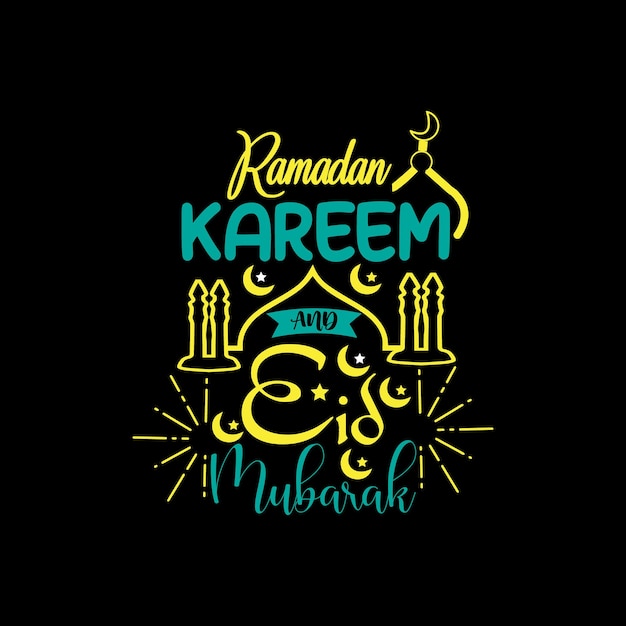 Vector letras de tipografía ramadan kareem y eid mubarak para camiseta