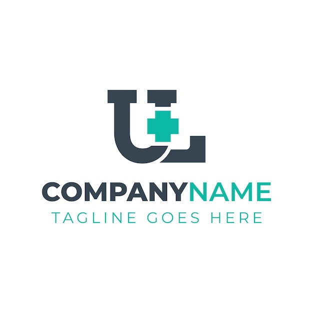 Letras UL Medical Plus Logotipo para hospitales clínicas farmacia con las iniciales UL o LU