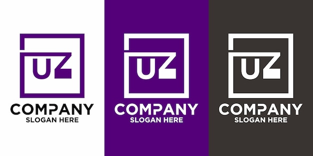 Letras UZ con plantilla de vector de diseño cuadrado