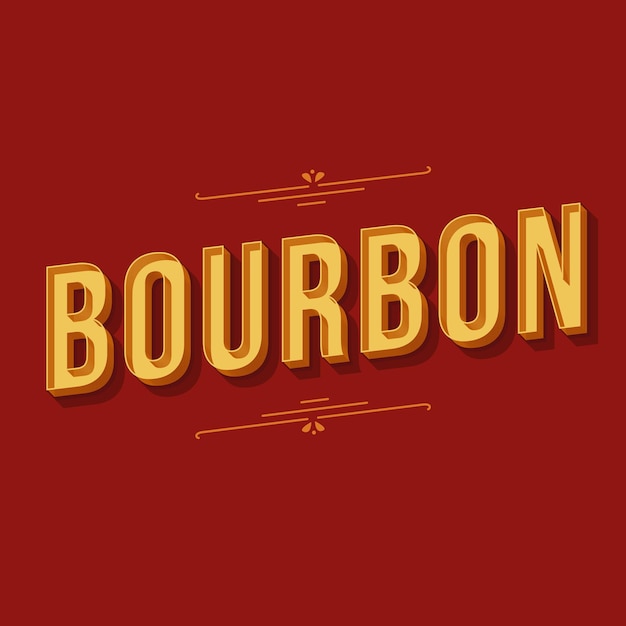 Letras de vector 3d vintage bourbon. fuente en negrita retro, tipo de letra. letras estilizadas de la vieja escuela con separadores de texto decorativos. afiche de los años 90, 80, pancarta, diseño tipográfico de camisetas. fondo de color rojo oscuro