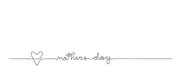 Letras vectoriales de línea Banner de saludo del día de la madre con texto escrito a mano Diseño de texto de dibujo de línea continua
