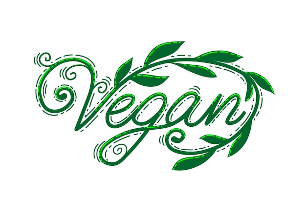 Vector letras veganas, alimentos orgánicos.