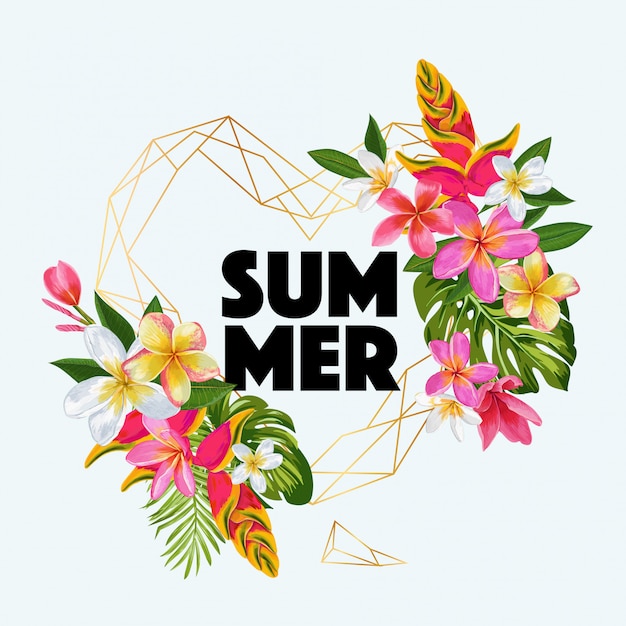 Vector letras de verano con flores exóticas enmarcadas ilustración