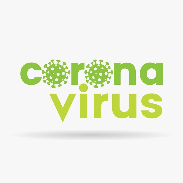 Letras verdes minúsculas de coronavirus con iconos simplistas