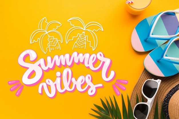 Vector letras de vibraciones de verano con chanclas