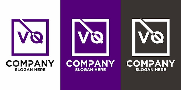 Letras VQ con plantilla de vector de diseño cuadrado