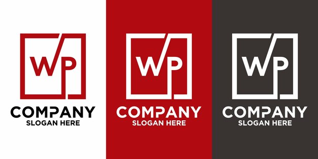Letras de WP con plantilla de vector de diseño cuadrado