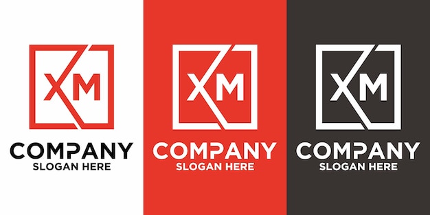 Letras XM con plantilla de vector de diseño cuadrado