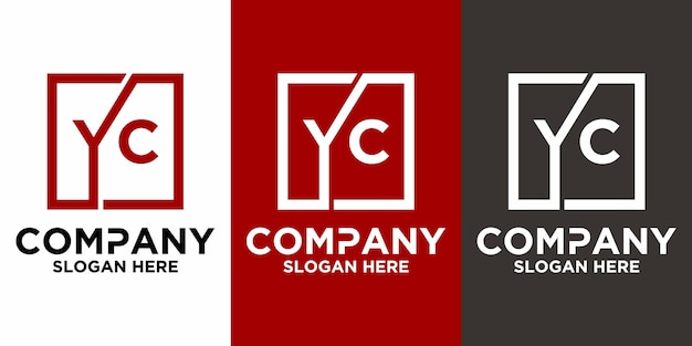 Letras YC con plantilla de vector de diseño cuadrado