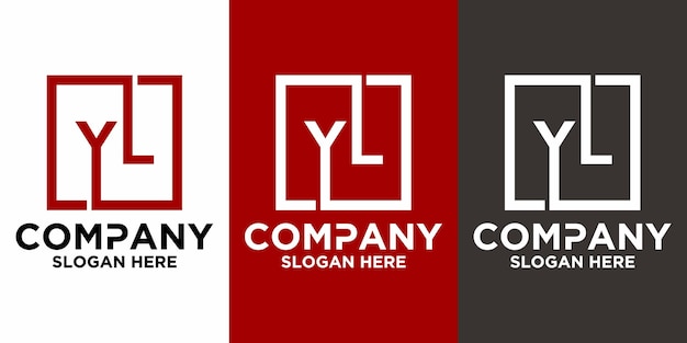 Letras YL con plantilla de vector de diseño cuadrado