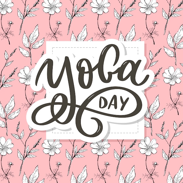 Letras de yoga. Fondo Día Internacional del Yoga. Tipografía de yoga.