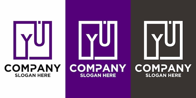 Letras YU con plantilla de vector de diseño cuadrado