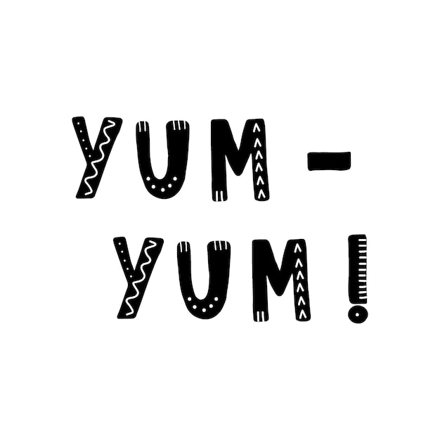 Letras de yum yum frase escandinava dibujada a mano y cita de inspiración