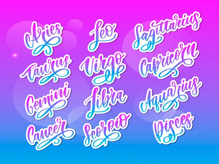 Vector letras del zodiaco en púrpura
