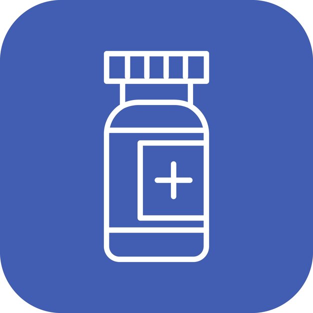 un letrero azul y blanco que dice una botella de medicina en él