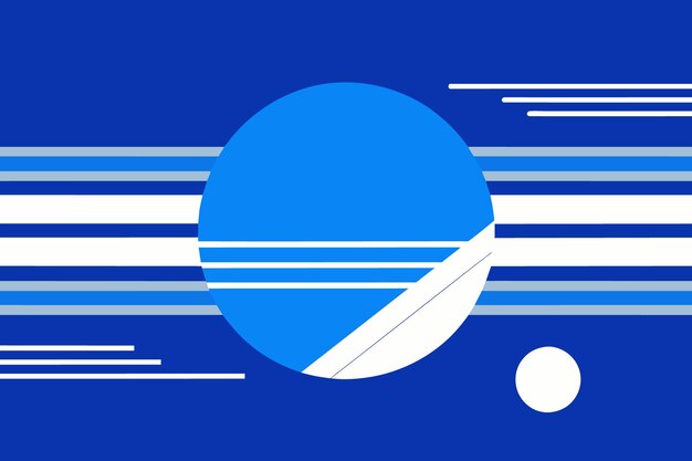 un letrero azul con un círculo blanco y un fondo azul con un circulo blanco y líneas azules y blancas