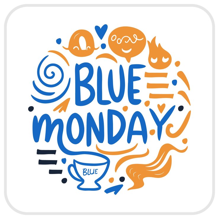 un letrero azul de viernes con una taza de café y una imagen de una luna azul