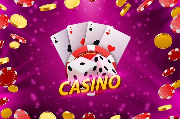 Letrero de banner de dados de casino en el fondo. Ilustración vectorial