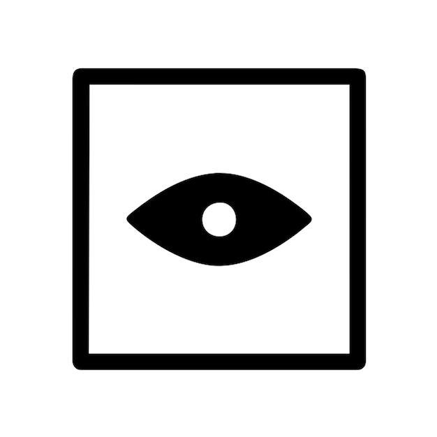 un letrero blanco y negro con un ojo en él