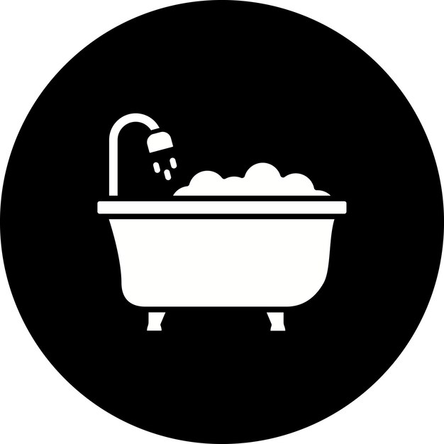 un letrero blanco y negro que dice baño con una bañera en el medio