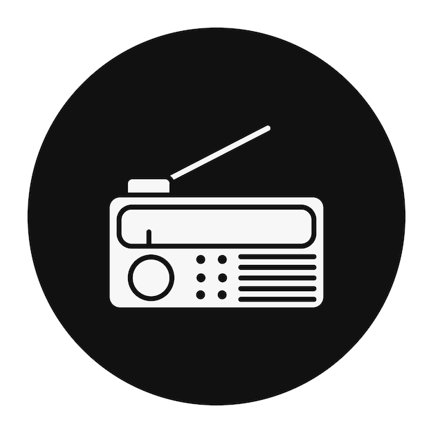 un letrero blanco y negro que dice radio en él