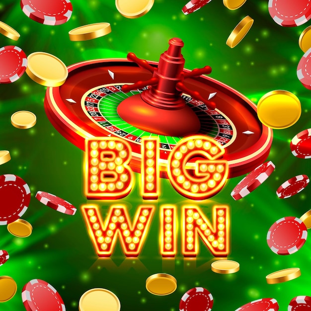 Vector letrero de casino de ruleta big win, diseño de banner de juego. ilustración vectorial