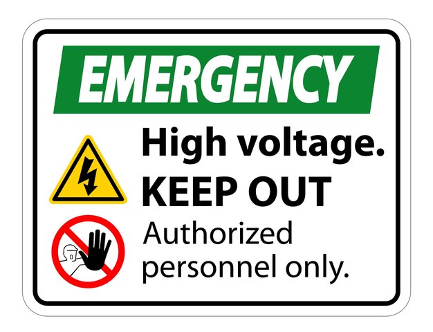 El letrero de emergencia de alto voltaje Keep Out está aislado en un fondo blanco Ilustración vectorial EPS10