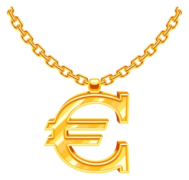 El letrero del euro colgado en una cadena de oro Ricas joyas