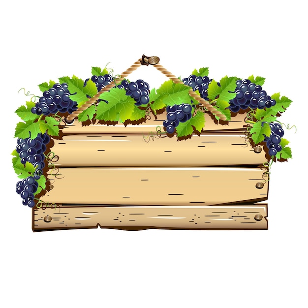 Letrero de madera decorado con uvas