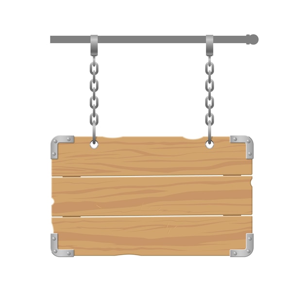 El letrero de madera está aislado en una ilustración de vector de fondo blanco