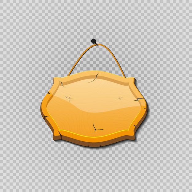 Un letrero de madera, un letrero con una cuerda colgando de una ilustración vectorial de uñas En un fondo transparente con su texto