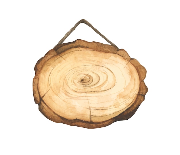 Letrero de madera Sección transversal del tronco de un árbol Estilo acuarela