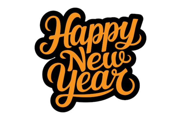 un letrero negro y naranja que dice feliz año nuevo en él