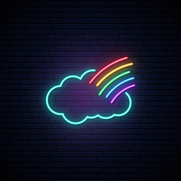 Letrero de neón arcoiris y nubes