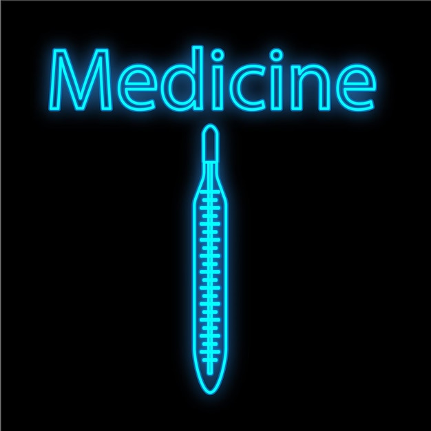 Letrero de neón digital médico azul luminoso brillante para una farmacia o tienda de hospital hermoso brillante