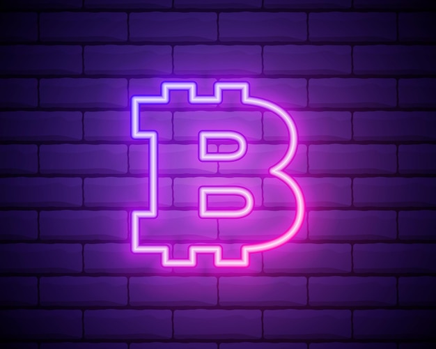 Letrero de neón Letrero de neón retro Bitcoin sobre fondo púrpura Listo para su diseño icono banner Ilustración vectorial