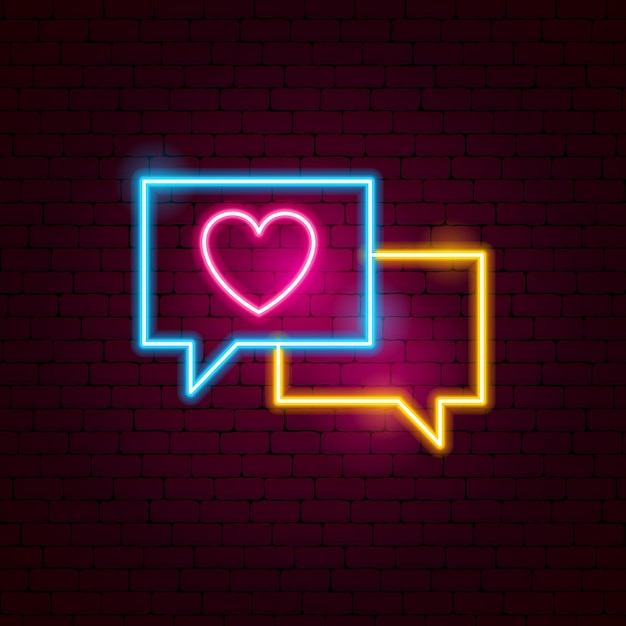 Letrero de neón de mensaje de amor. Ilustración de vector de promoción de romance.