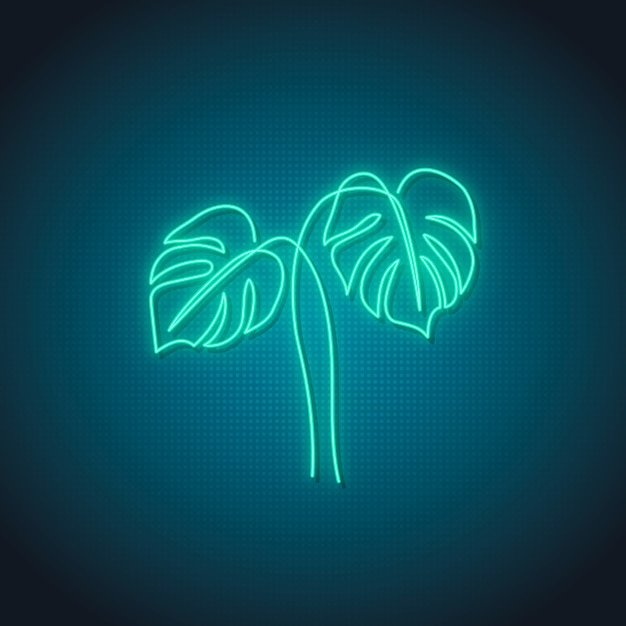 Letrero de neón Monstera. Monstera brillante deja emblema.