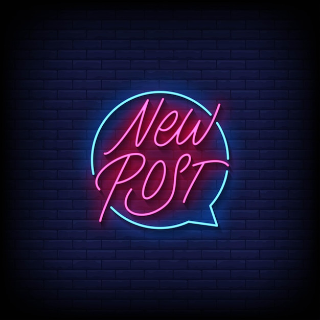 Letrero de neón nueva publicación con vector de fondo de pared de ladrillo