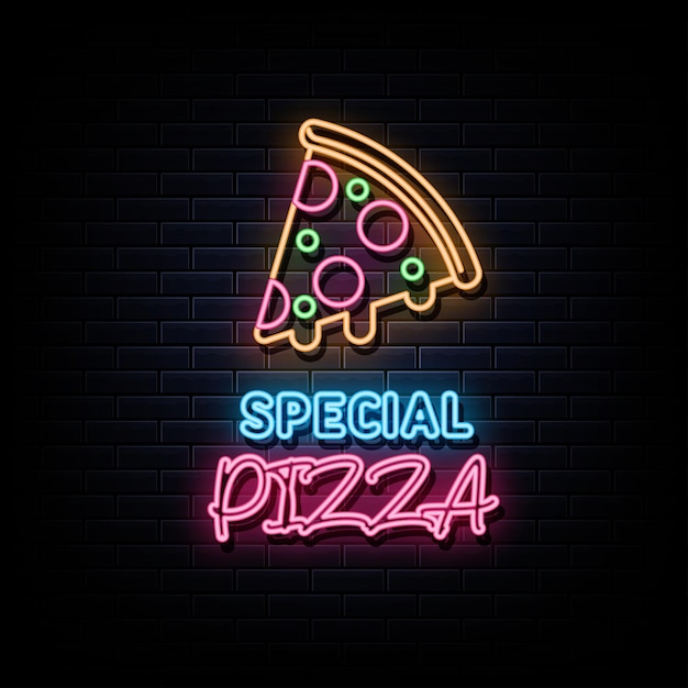 Letrero de neón de pizza especial light banner vector illustration