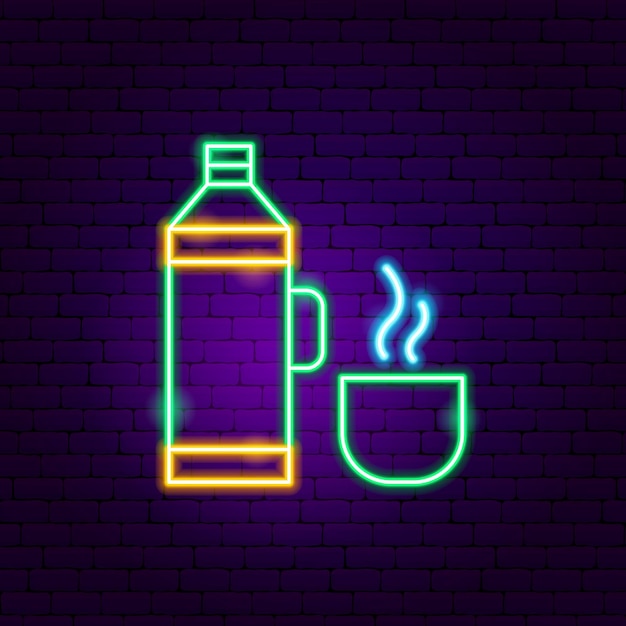Vector letrero de neón termo. ilustración de vector de promoción de bebidas.