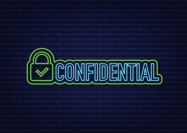 Letrero de neón verde confidencial, aislado sobre fondo oscuro. Icono de plano. Ilustración vectorial.
