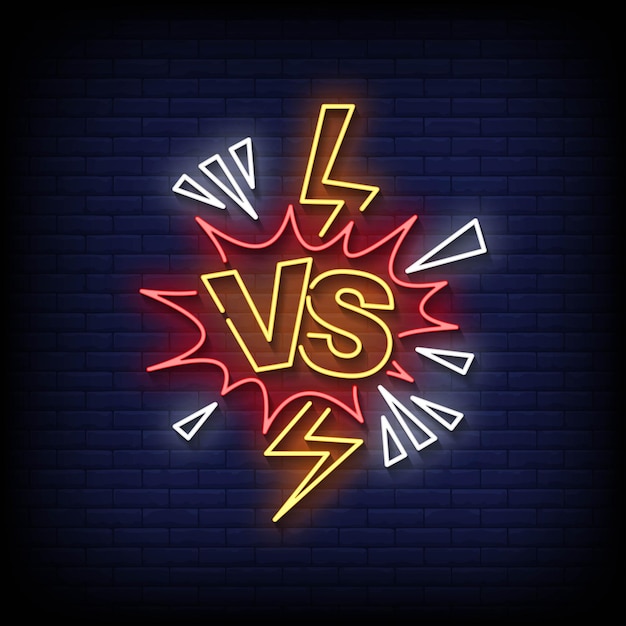 Letrero de neón versus con vector de fondo de pared de ladrillo