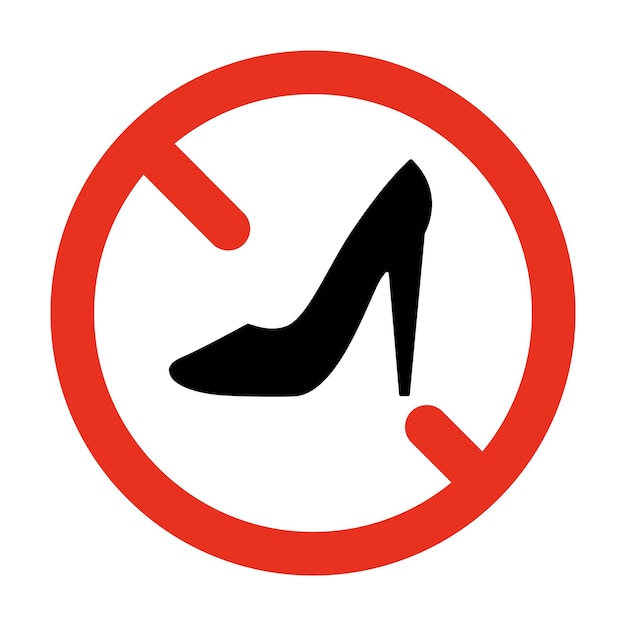 Vector el letrero está prohibido caminar en zapatos con tacones reglas círculo rojo con zapato tachado