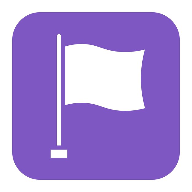 un letrero púrpura con una bandera en él