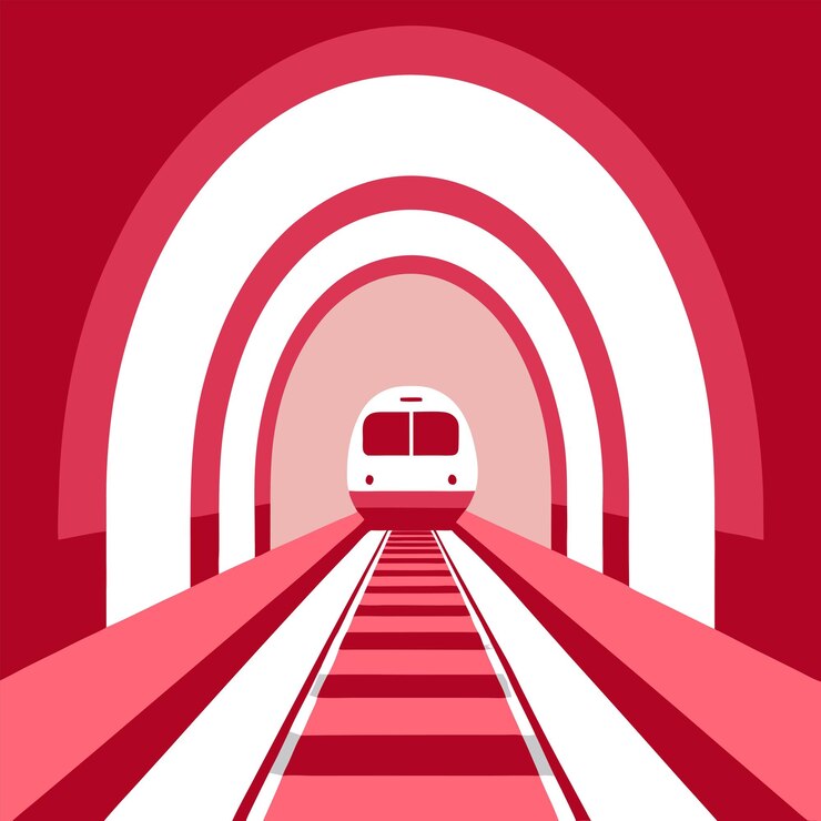Vector un letrero que dice "el nombre de un autobús" está en la parte inferior de un túnel.