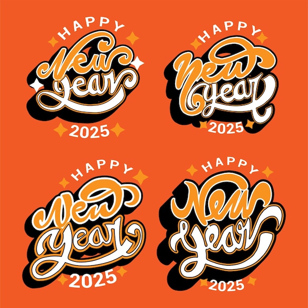 Letrero retro feliz año nuevo 2025 plantilla editable